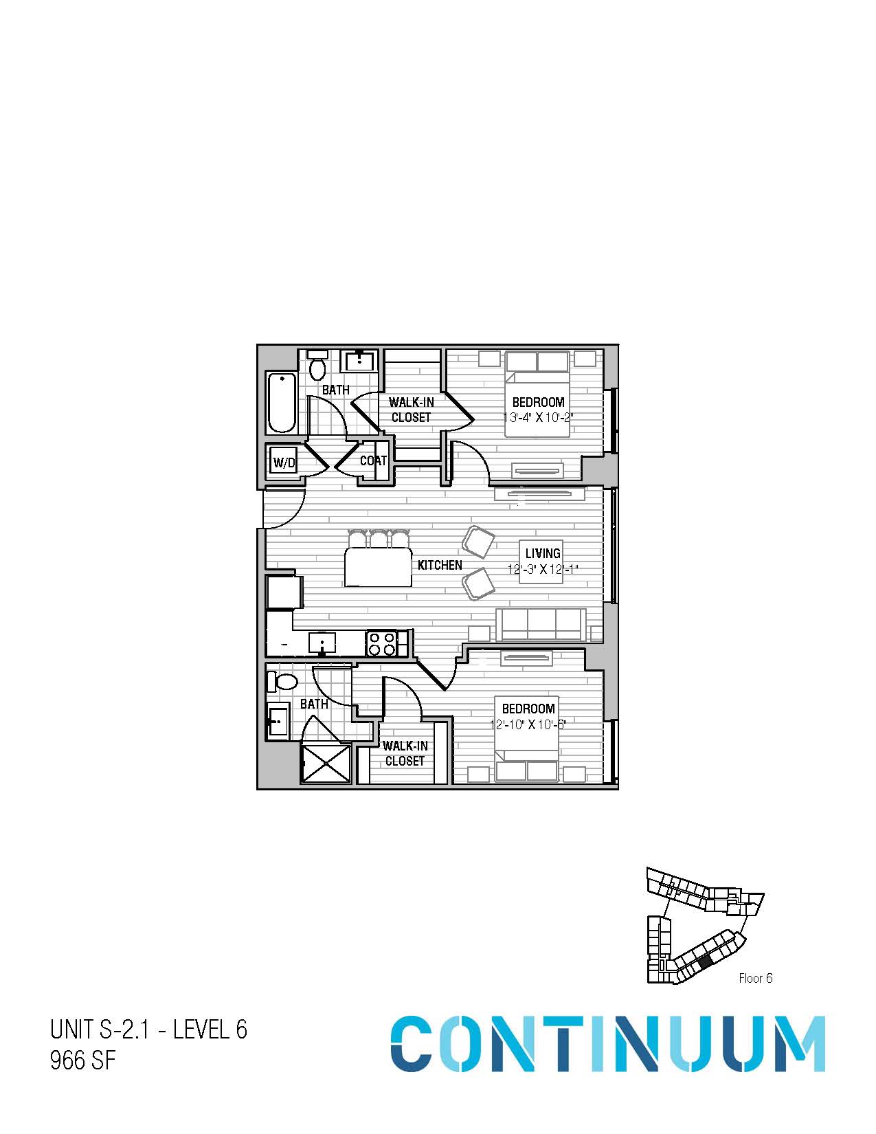 Floor plan for 2 beds, 2 baths