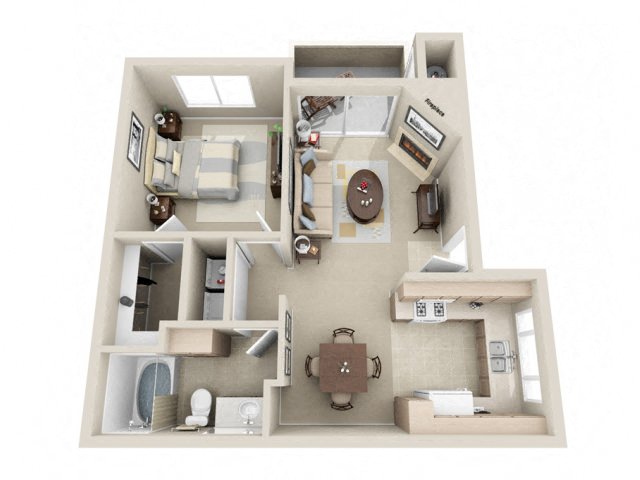 Floor plan for 1 bed, 1 bath, 660 sqft