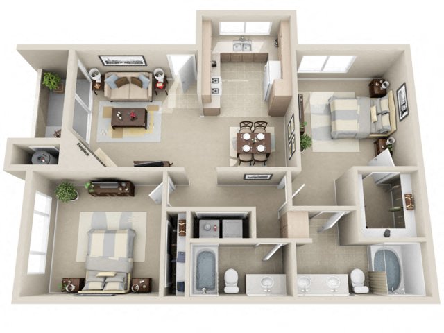 Floor plan for 2 beds, 2 baths, 988 sqft