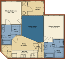 Floor plan for 2 beds, 2 baths, 1065 sqft