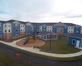 Worthington apartment for rent - an aerial view of an empty playground at an apartment complex