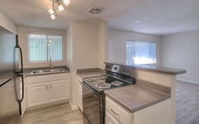 Phoenix apartment for rent - an empty kitchen with a stove and a sink