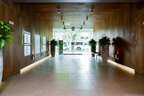 Los Angeles apartment for rent - the lobby of the building is empty with plants