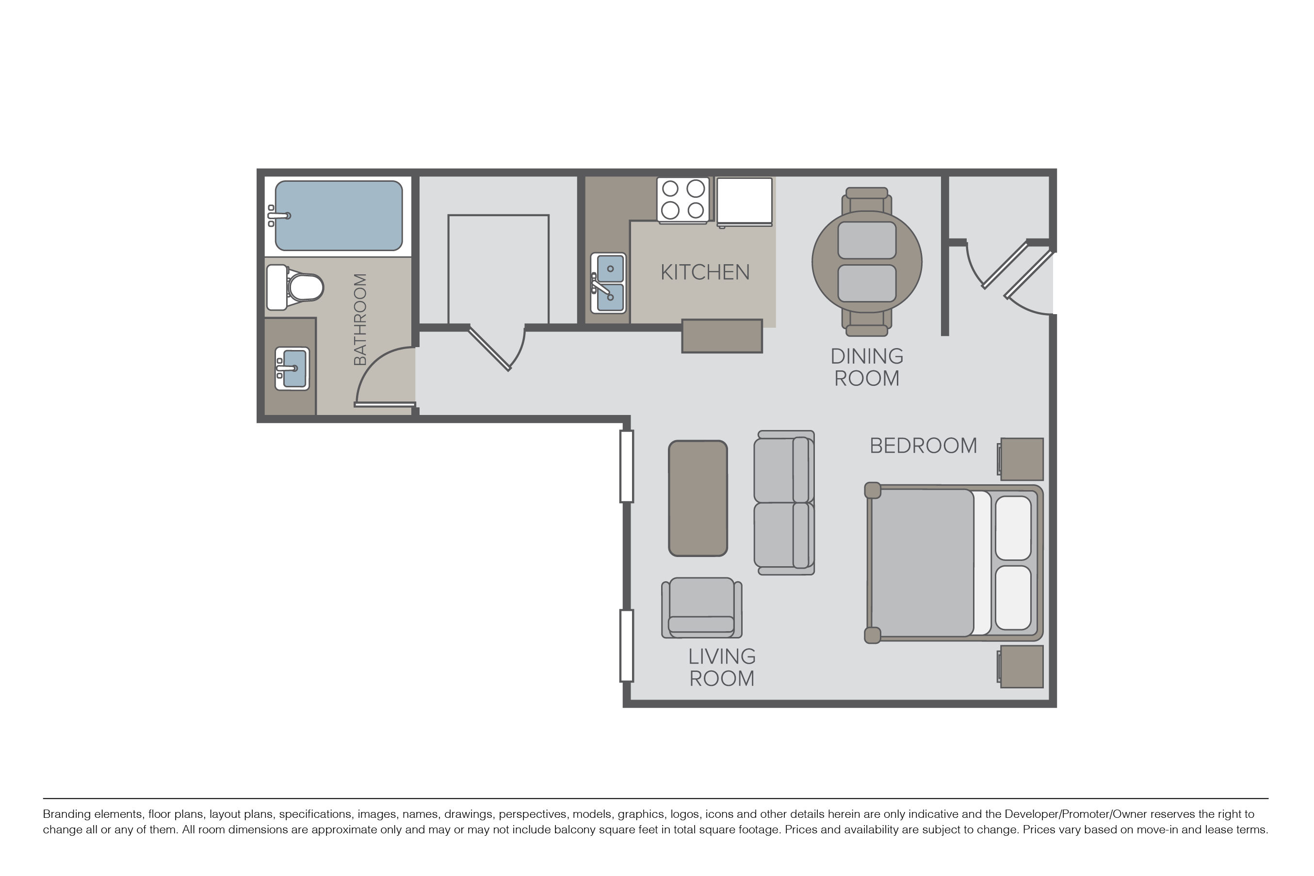 Floor plan for studio, 1 bath, 550 sqft