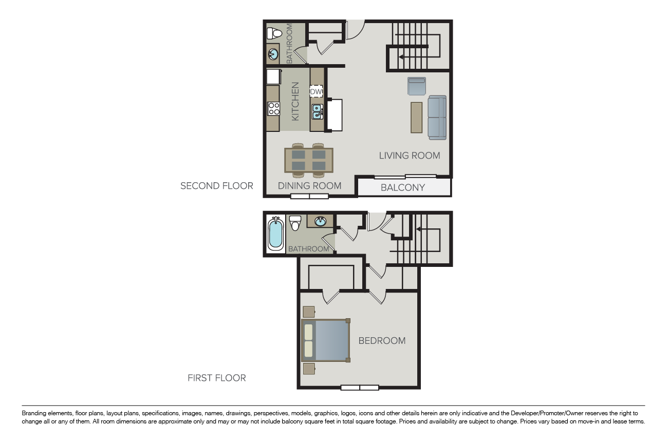 Floor plan for 1 bed, 1.5 baths, 1004 sqft