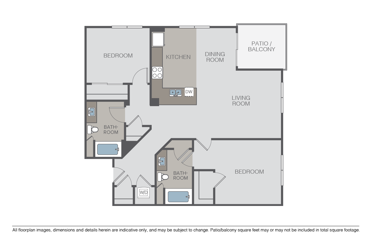 Floor plan for 2 beds, 2 baths, 1176 sqft