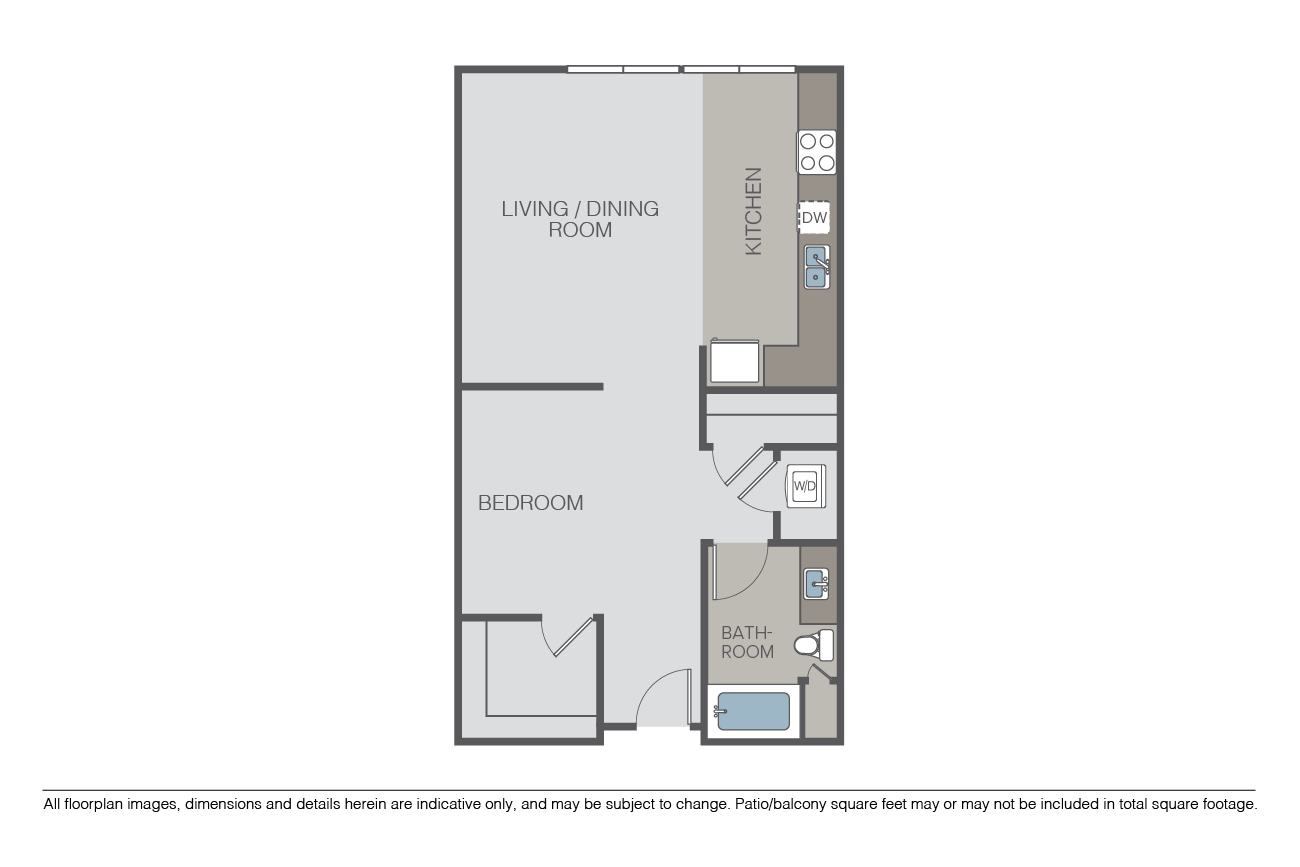 Floor plan for studio, 1 bath, 745 sqft
