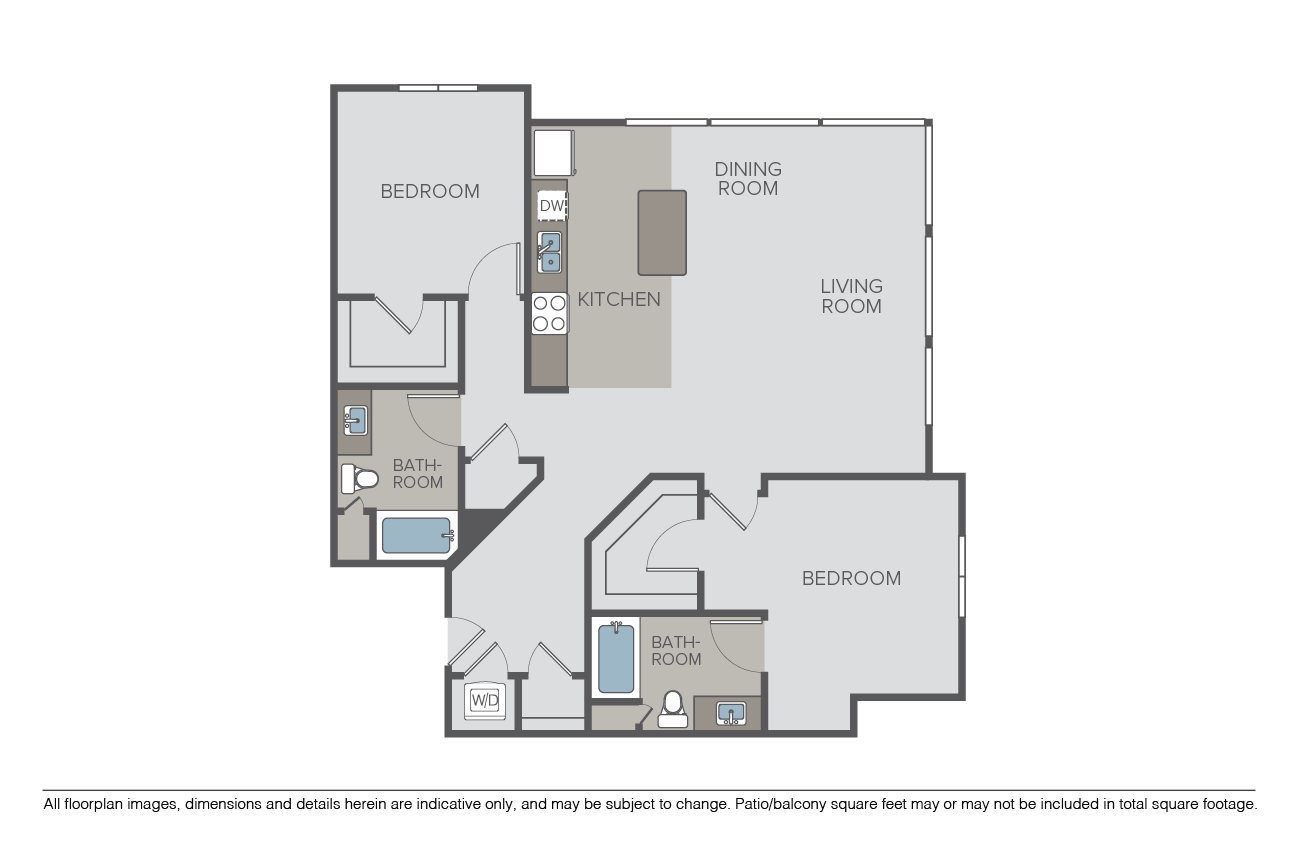 Floor plan for 2 beds, 2 baths, 1387 sqft