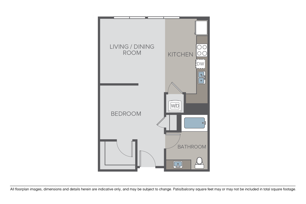 Floor plan for studio, 1 bath, 632 sqft