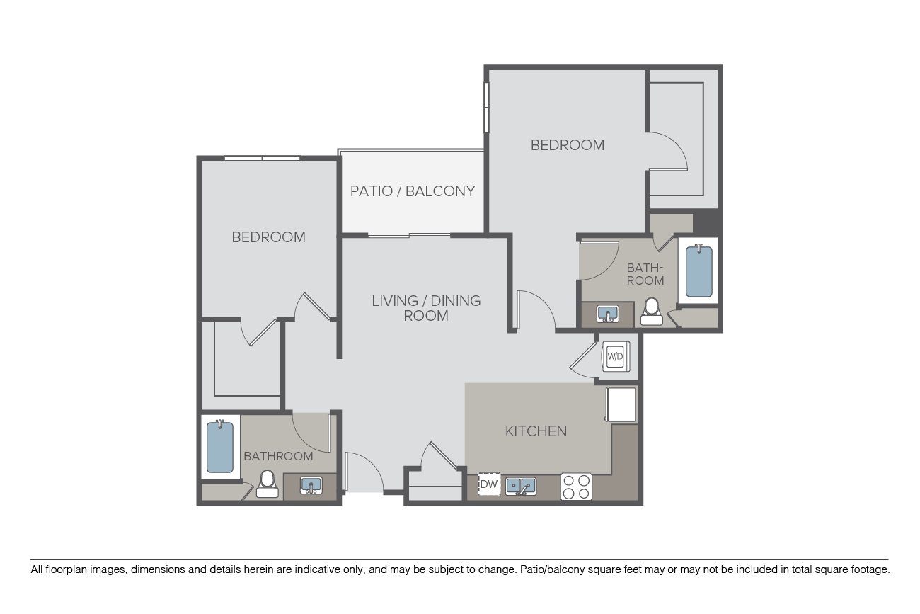 Floor plan for 2 beds, 2 baths, 1094 sqft