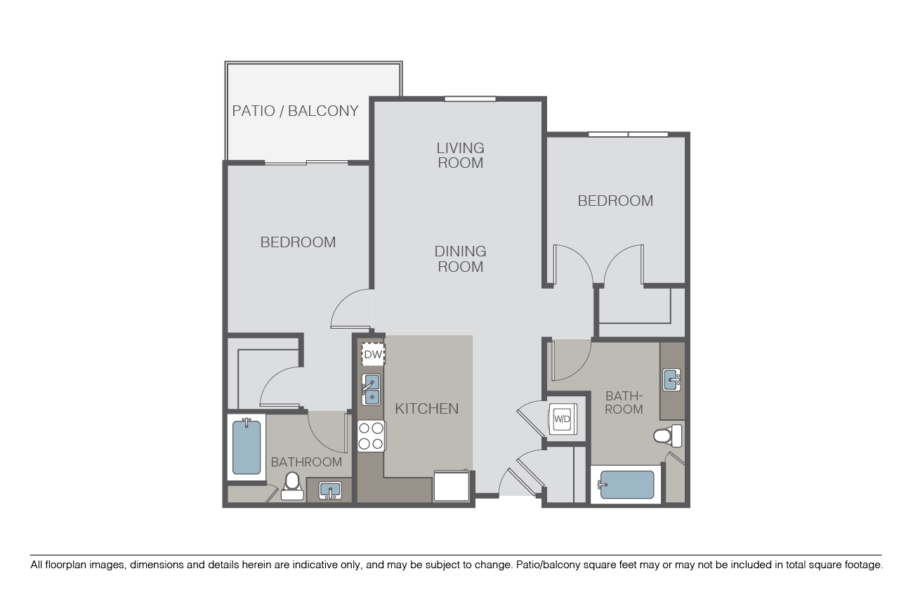 Floor plan for 2 beds, 2 baths, 1055 sqft