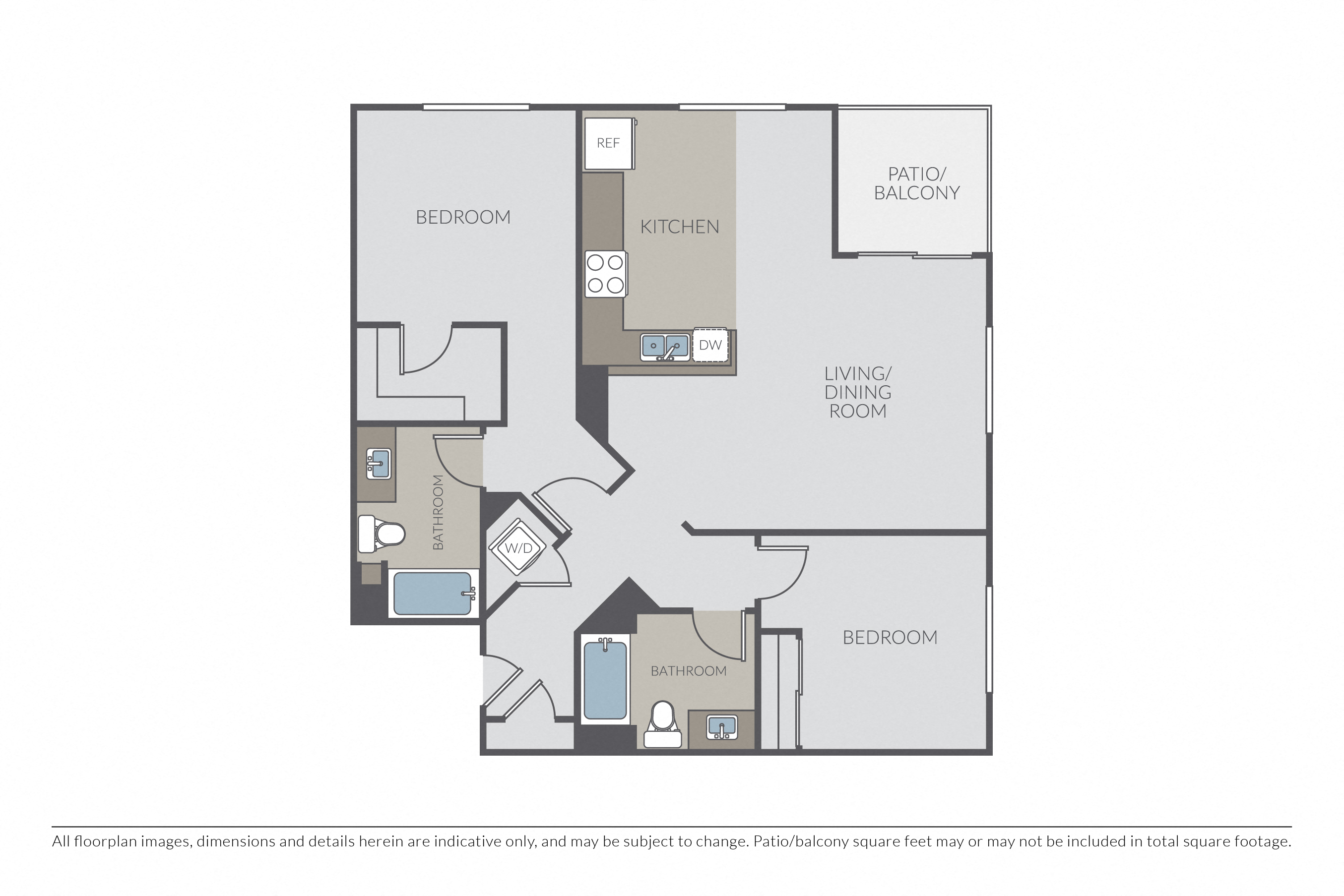 Floor plan for 2 beds, 2 baths, 1200 sqft