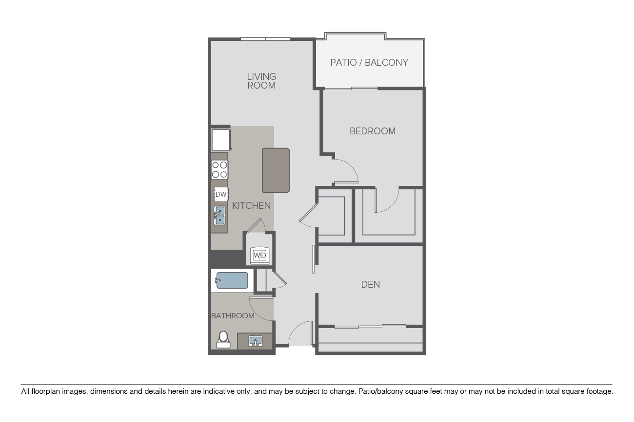 Floor plan for 1 bed, 1 bath, 947 sqft