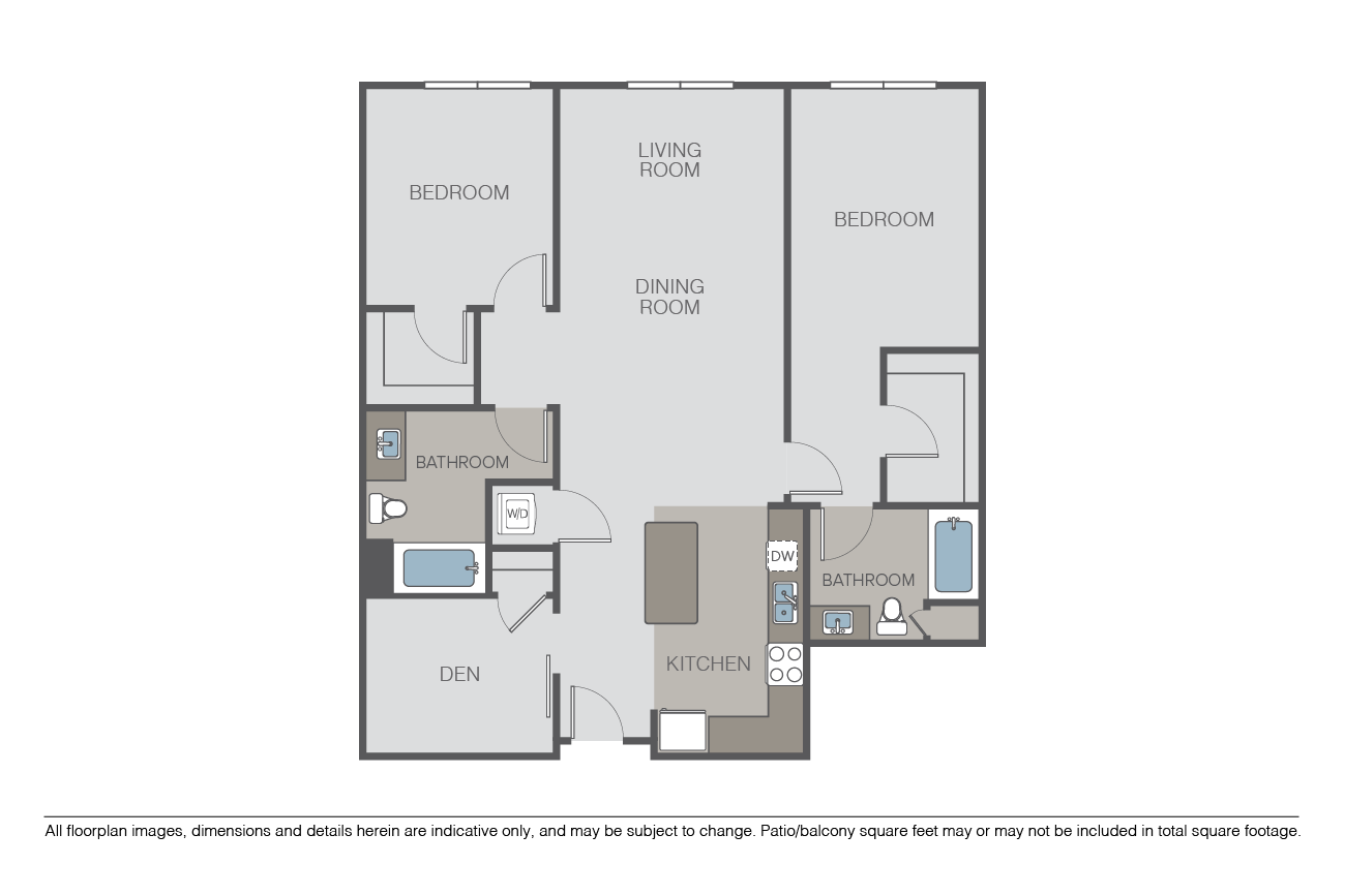 Floor plan for 2 beds, 2 baths, 1322 sqft