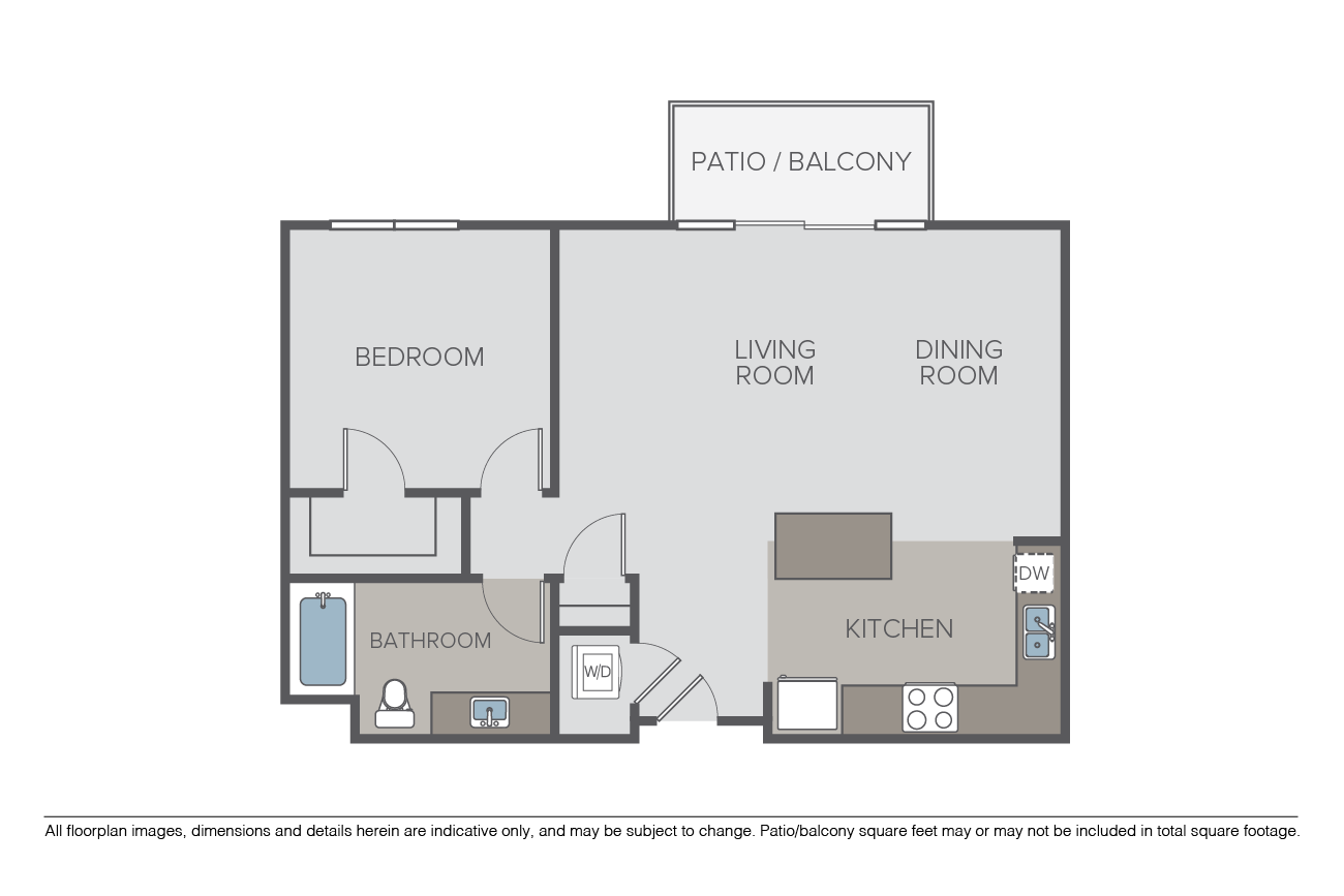 Floor plan for 1 bed, 1 bath, 829 sqft
