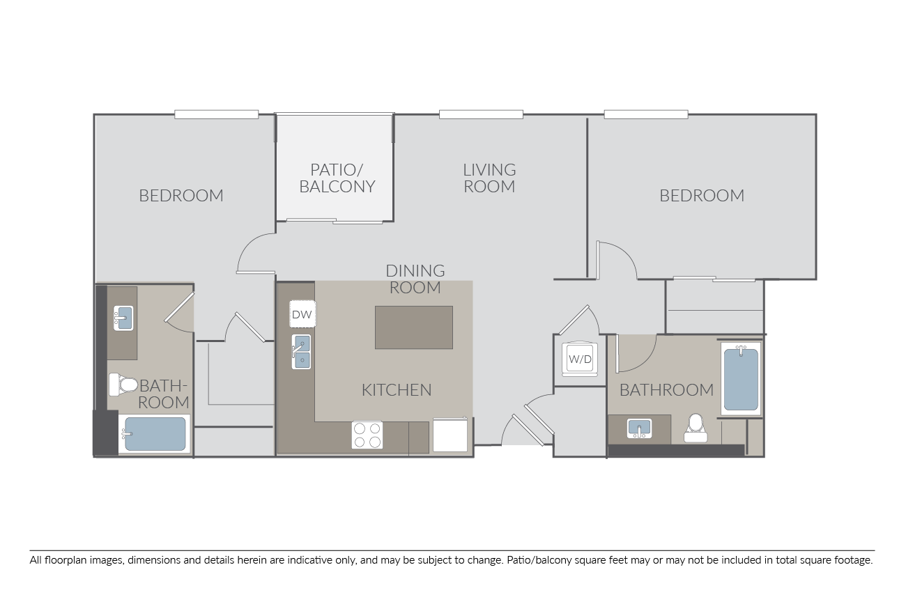 Floor plan for 2 beds, 2 baths, 1123 sqft