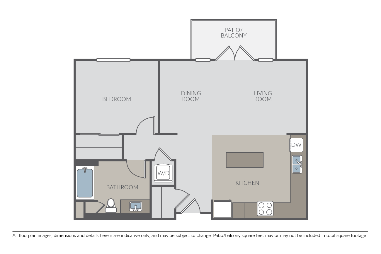 Floor plan for 1 bed, 1 bath, 808 sqft