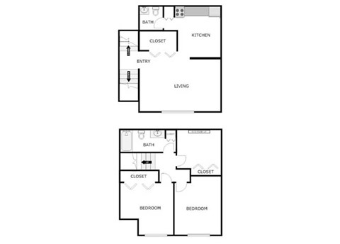 Floor plan for 2 beds, 1.5 baths, 780 sqft
