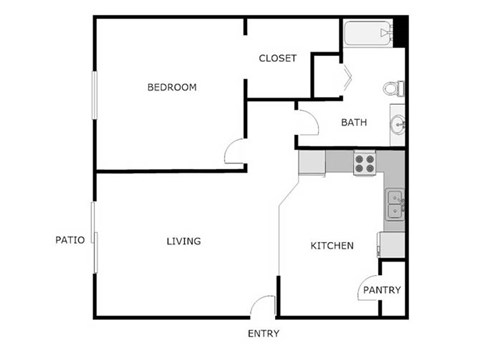 Floor plan for 1 bed, 1 bath, 840 sqft