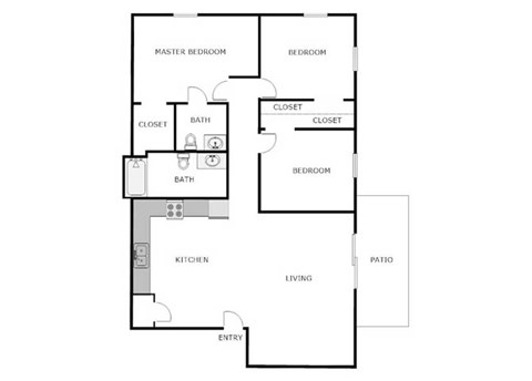 Floor plan for 3 beds, 1.5 baths, 1050 sqft