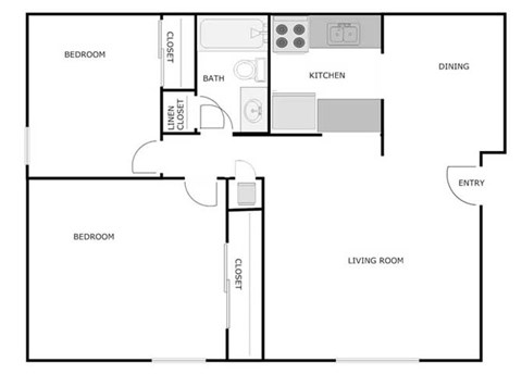 Floor plan for 2 beds, 1 bath, 850 sqft