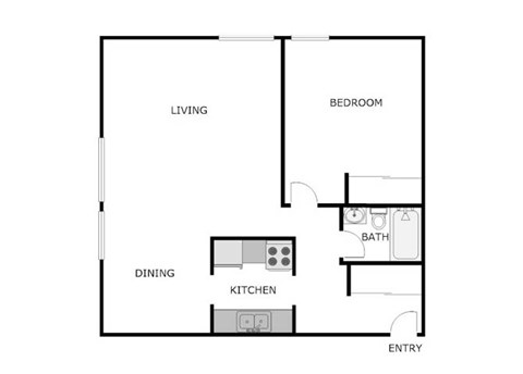 Floor plan for 1 bed, 1 bath, 669 sqft
