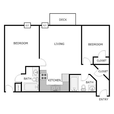Floor plan for 2 beds, 2 baths, 1150 sqft
