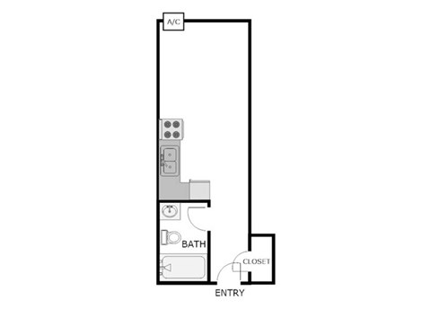 Floor plan for studio, 1 bath, 400 sqft