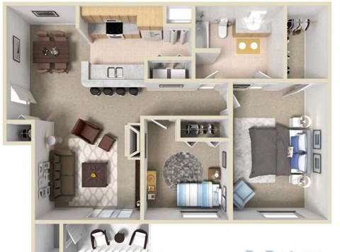 Floor plan for 2 beds, 1 bath, 950 sqft