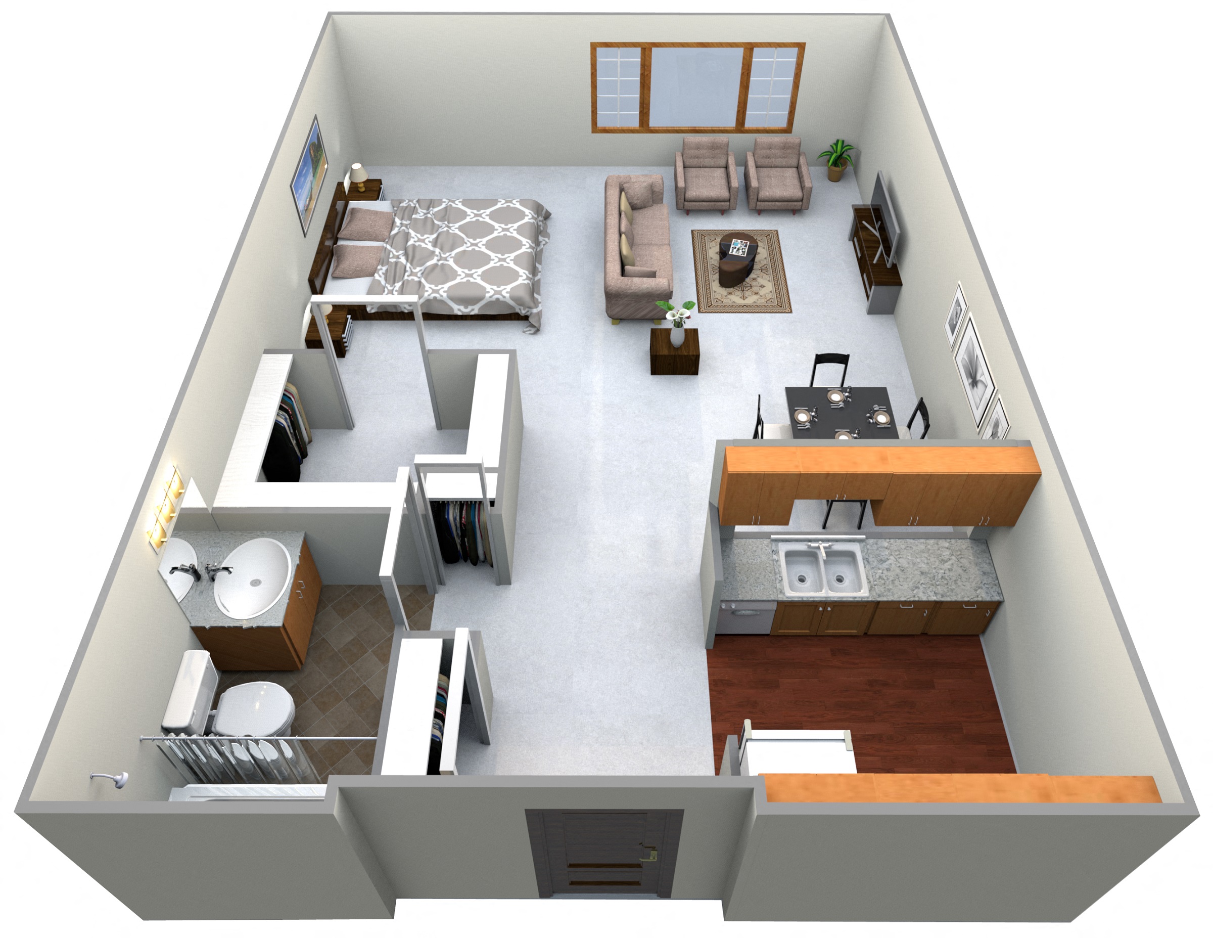 Floor plan for studio, 1 bath, 480 sqft