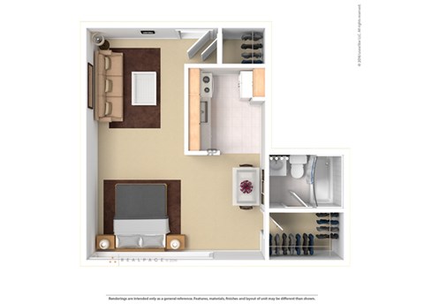 Floor plan for studio, 1 bath, 650 sqft