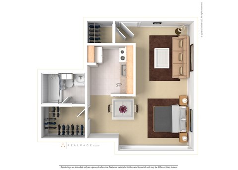 Floor plan for studio, 1 bath, 650 sqft