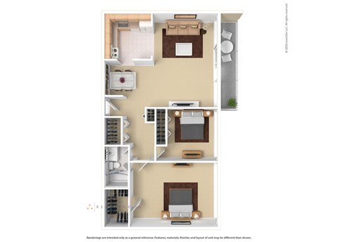 Floor plan for 2 beds, 1 bath, 984 sqft