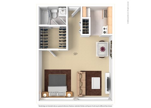 Floor plan for studio, 1 bath, 650 sqft