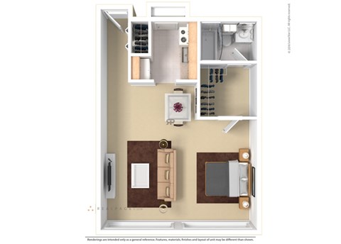 Floor plan for studio, 1 bath, 650 sqft