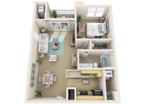 Floor plan for 1 bed, 1 bath, 700 sqft