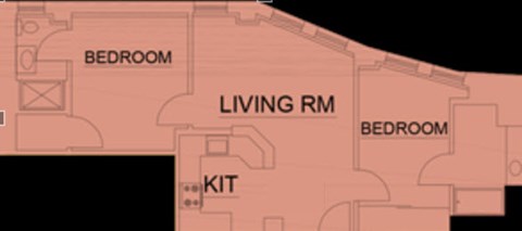 Floor plan for 2 beds, 2 baths, 1037 sqft