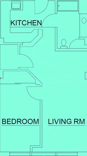 Floor plan for 1 bed, 1 bath, 775 sqft