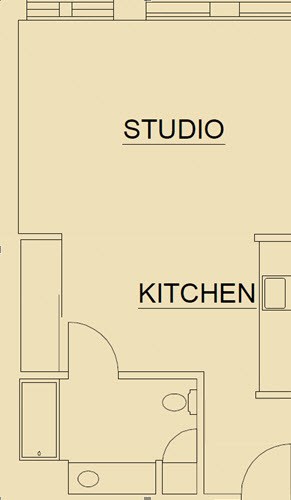 Floor plan for studio, 1 bath, 686 sqft
