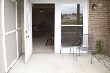 Private patio with enclosed storage