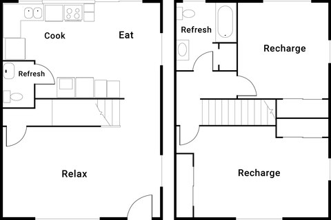 Floor plan for 2 beds, 1.5 baths, 1115 sqft