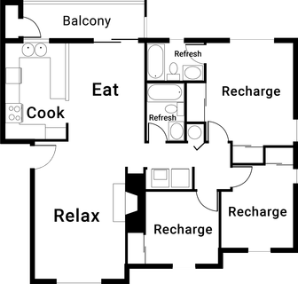 Floor plan for 3 beds, 2 baths, 1130 sqft