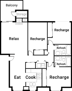 Floor plan for 3 beds, 2 baths, 1200 sqft