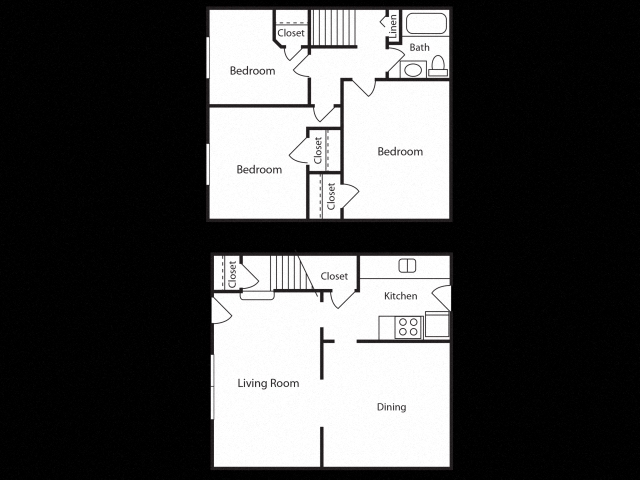 Floor plan for 3 beds, 1 bath, 1050 sqft