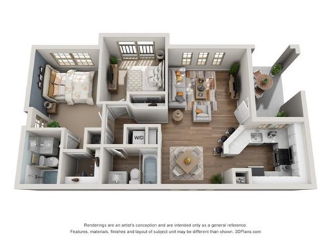 Floor plan for 2 beds, 2 baths, 882 sqft