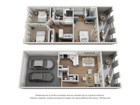 Floor plan for 3 beds, 2.5 baths, 1245 sqft