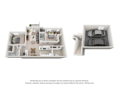 Floor plan for 2 beds, 2 baths, 1331 sqft