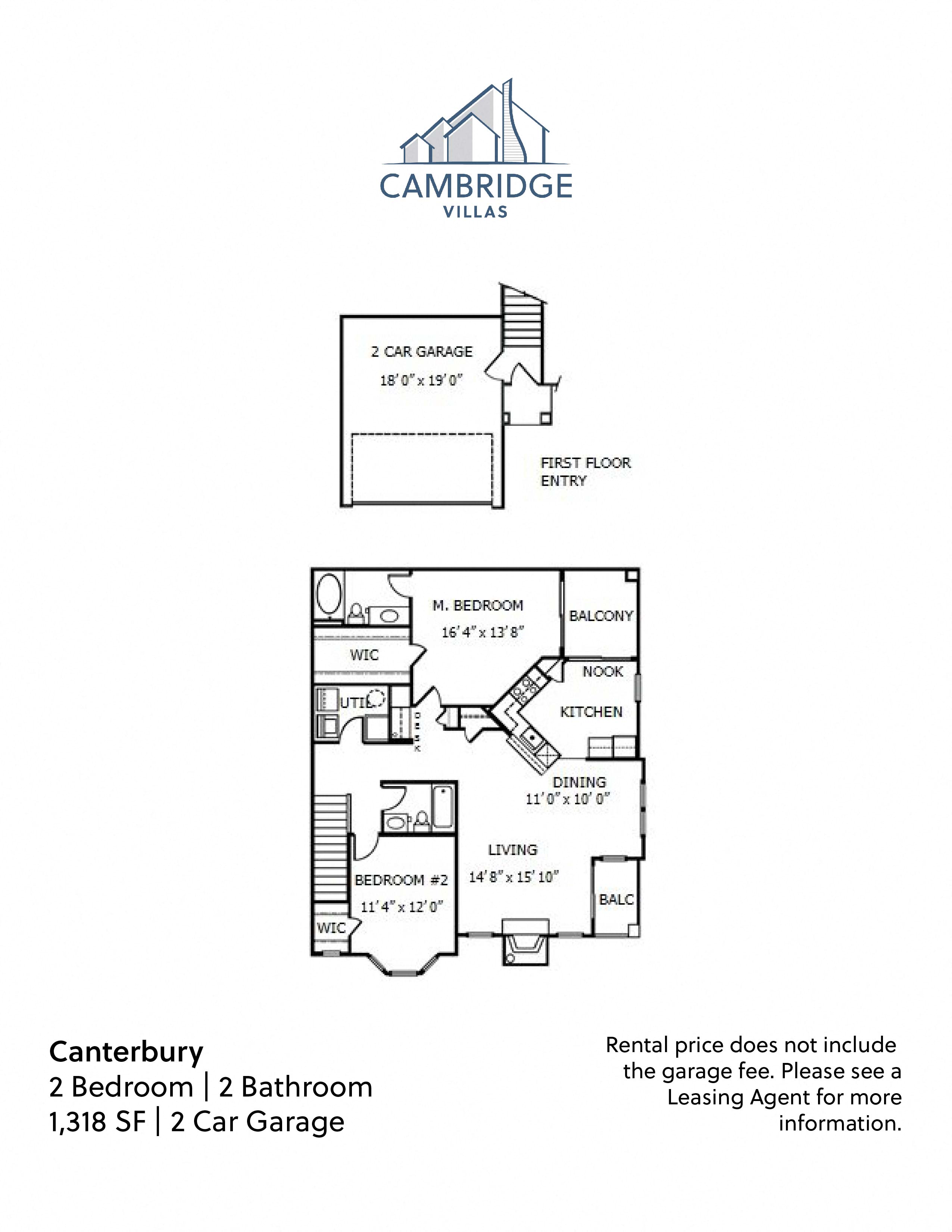 Floor plan for 2 beds, 2 baths, 1318 sqft