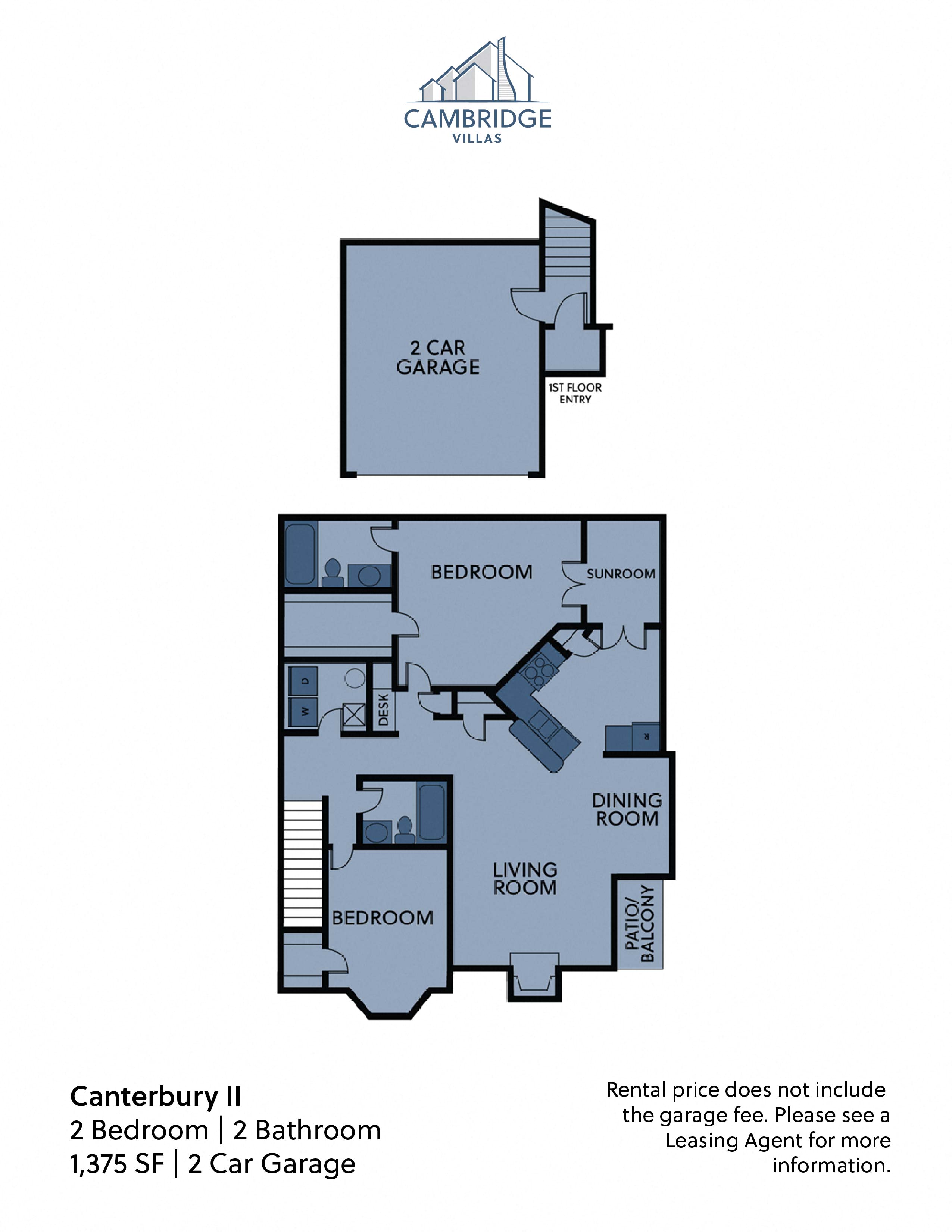 Floor plan for 2 beds, 2 baths, 1318 sqft