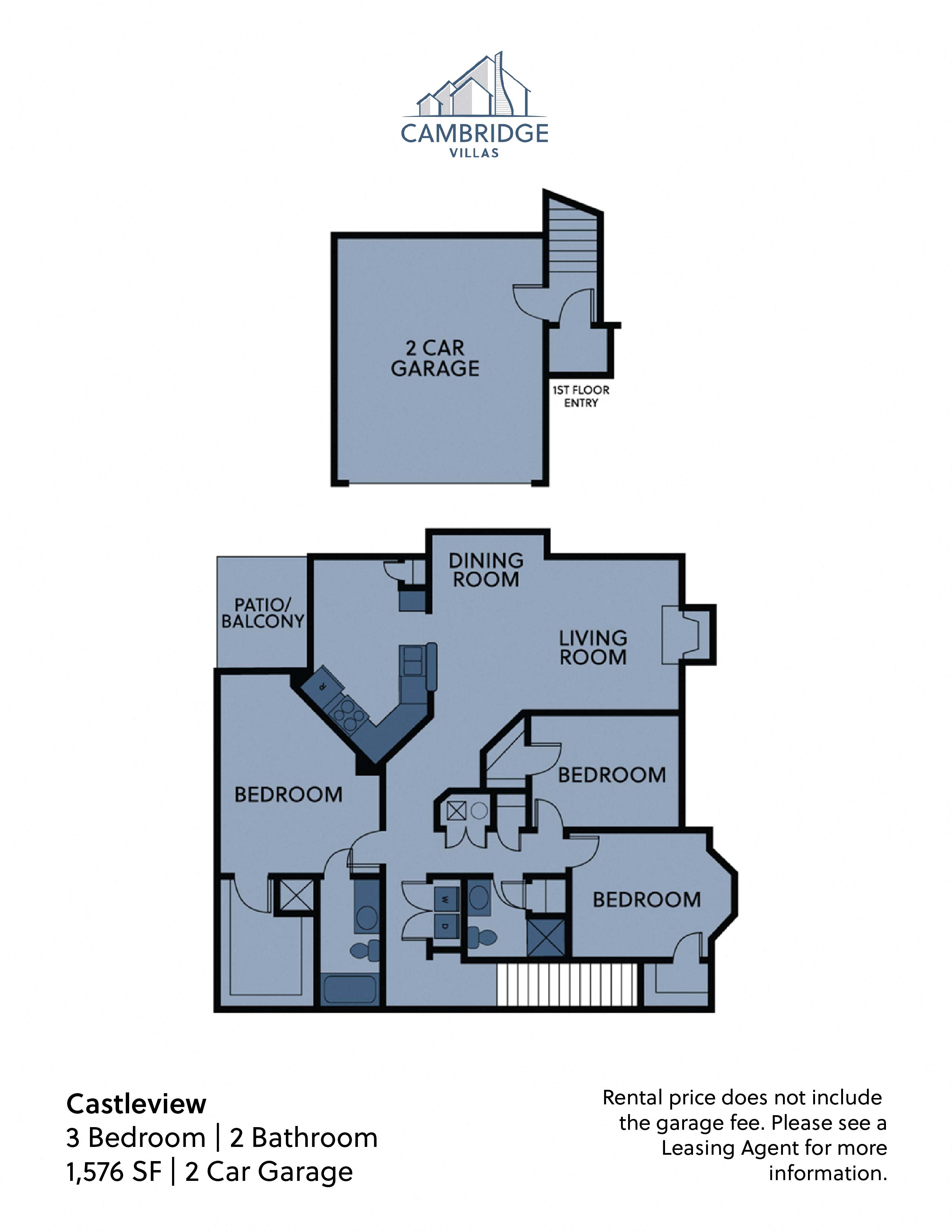 Floor plan for 3 beds, 2 baths, 1576 sqft